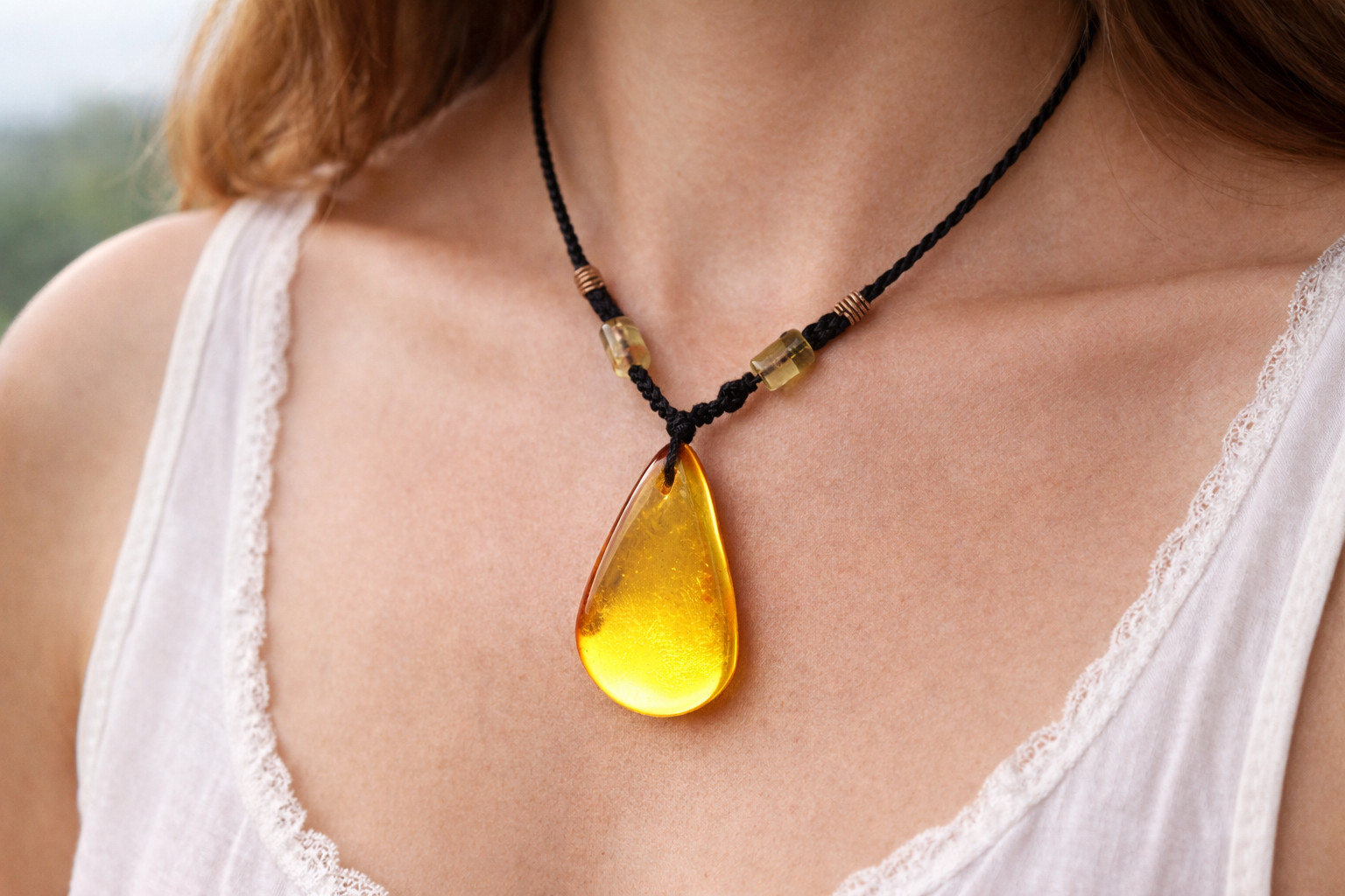 Exquisite Natural Clear Orange Green Amber Necklace 21inch