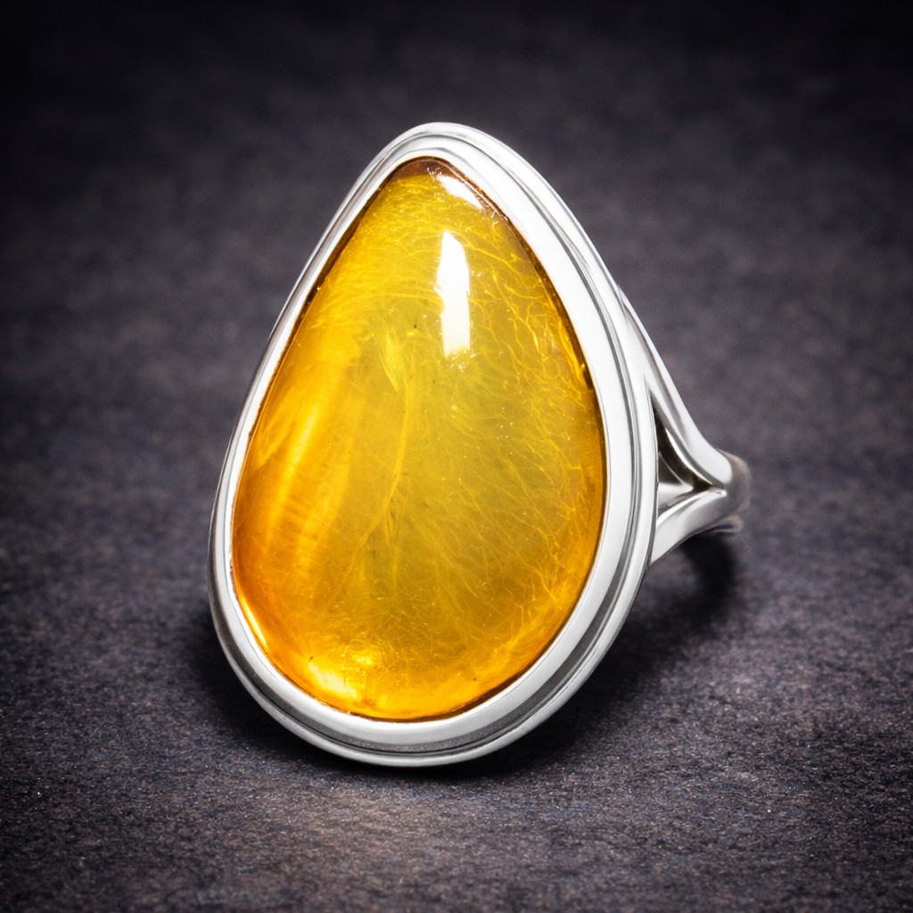 Dominican Natural Clear Yellow Amber .925 Sterling Silver Ring #5 free resize
