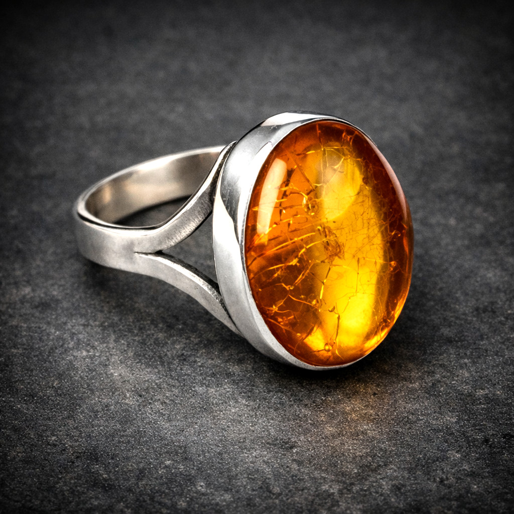Dominican Natural Clear Yellow Amber .925 Sterling Silver Ring #7 free resize