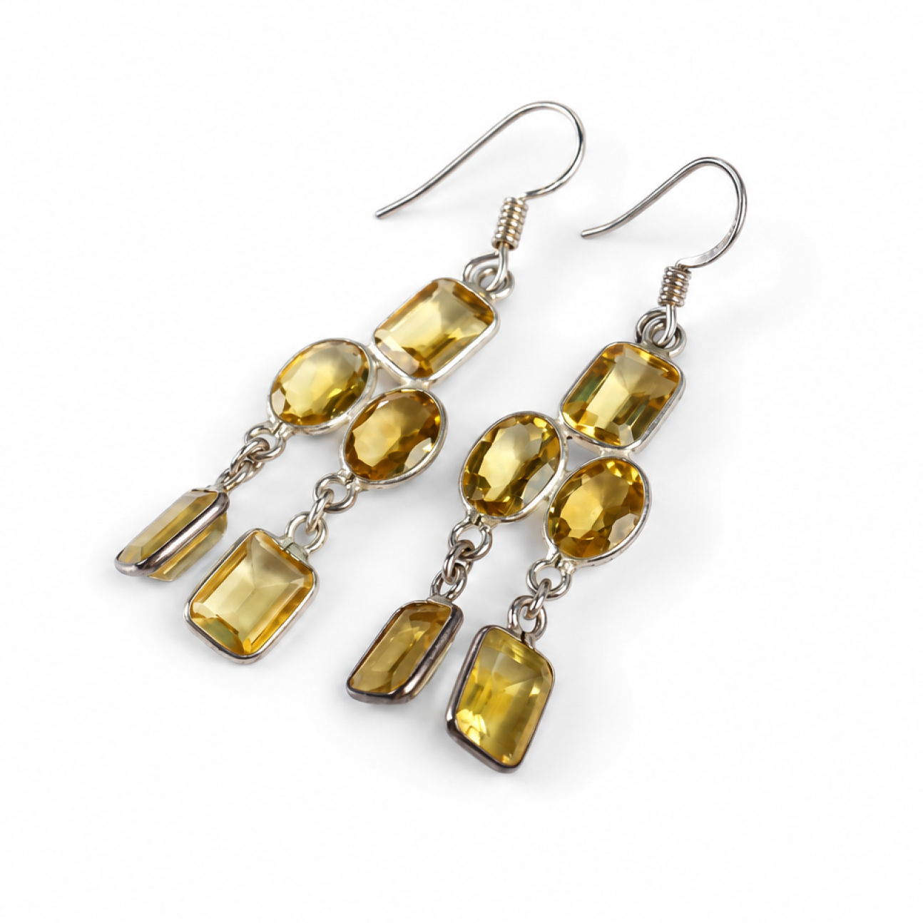 Clear yellow Natural citrine rectangle/oval 925 Sterling Silver Earrings 51 mm