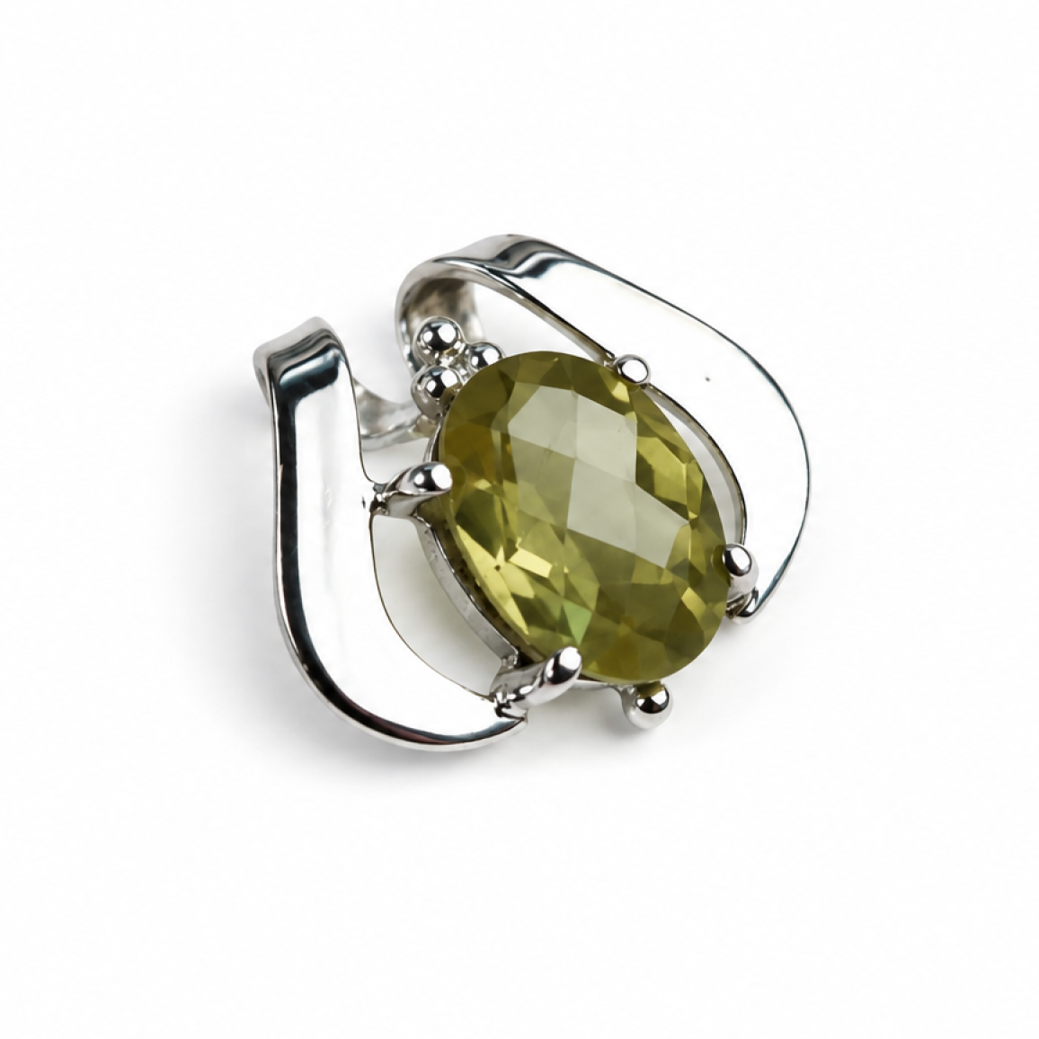 Clear yellow Natural Lemon Quartz oval 925 Sterling Silver Pendant 25 mm