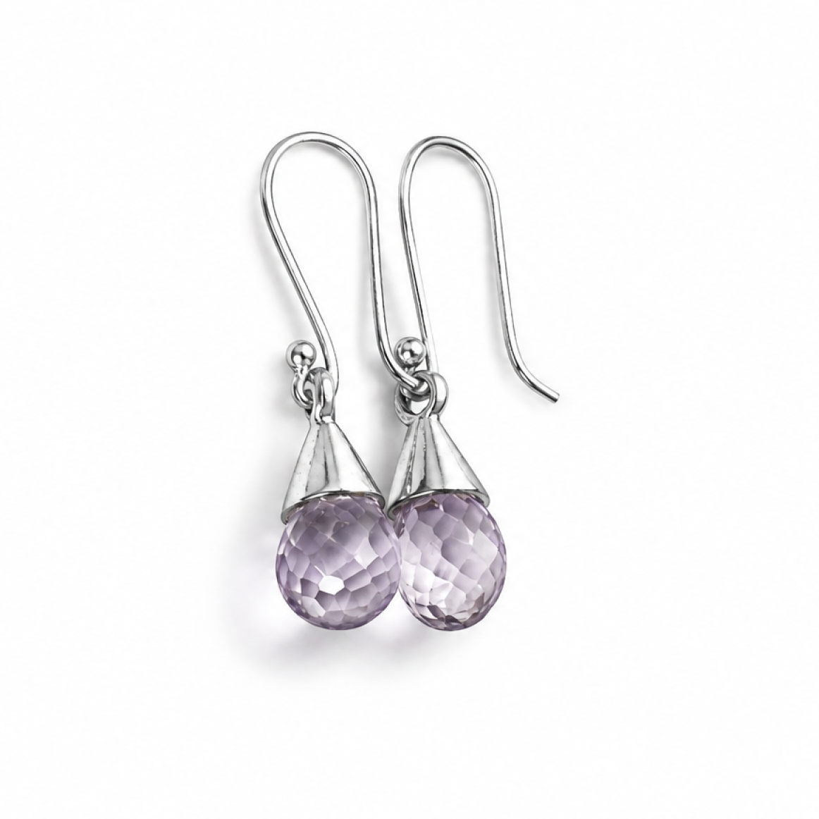 Clear purple Natural amethyst pear 925 Sterling Silver Earrings 35 mm