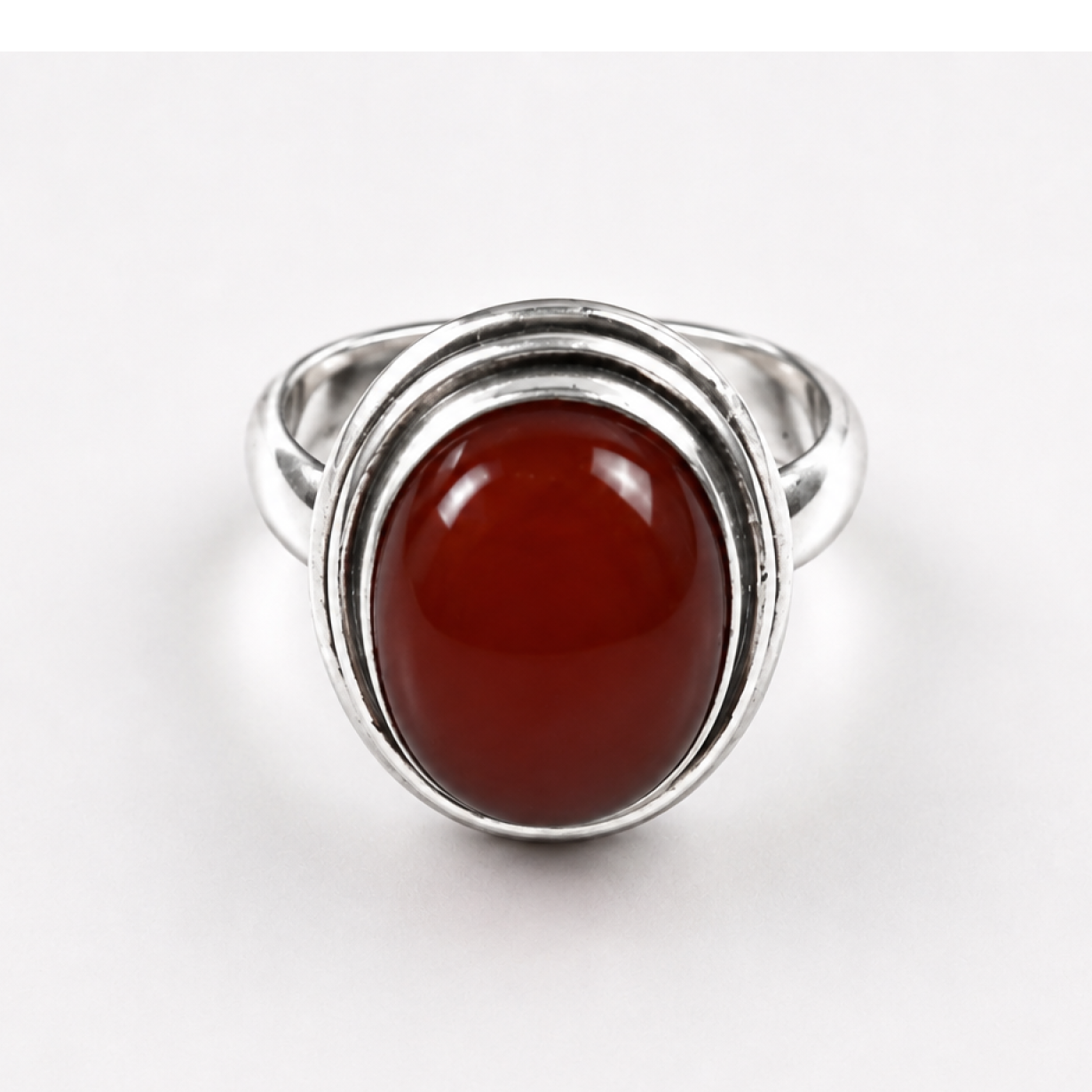 Clear red brown Carnelian oval 925 Sterling Silver Ring Size 6.00