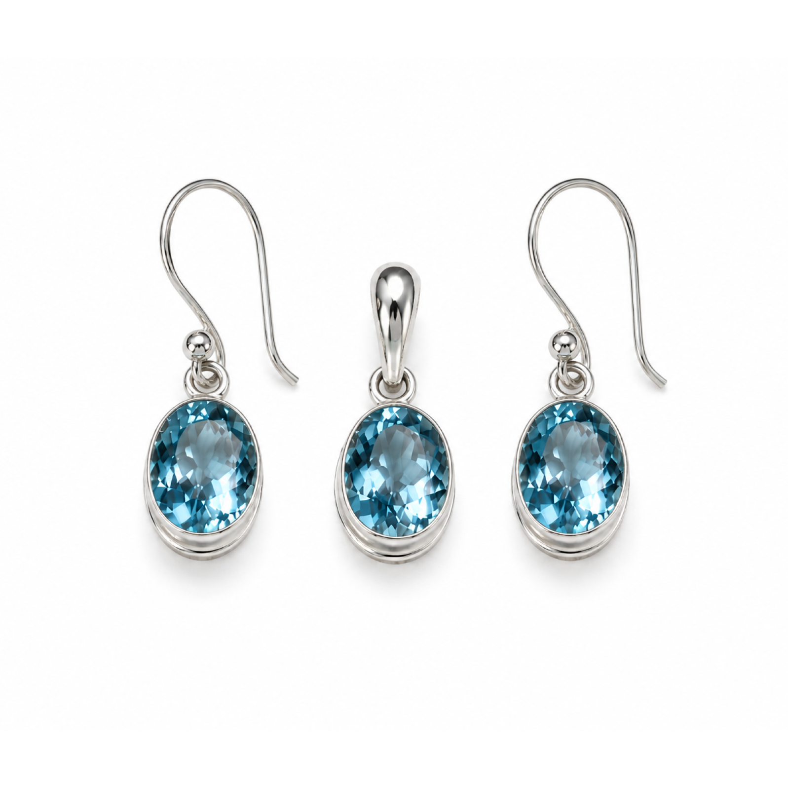Clear swiss blue topaz oval 925 Sterling Silver Earrings 32 mm
