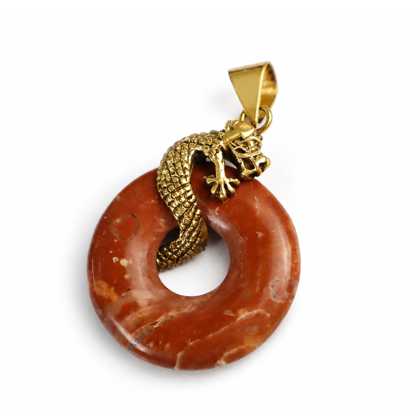 doughnut red jasper dragon Bronze Pendant 51 mm