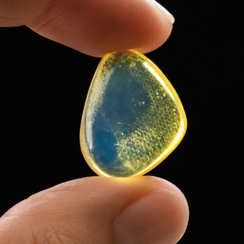 Clear royal blue Natural Dominican Amber freeform Polished Stone 25 mm
