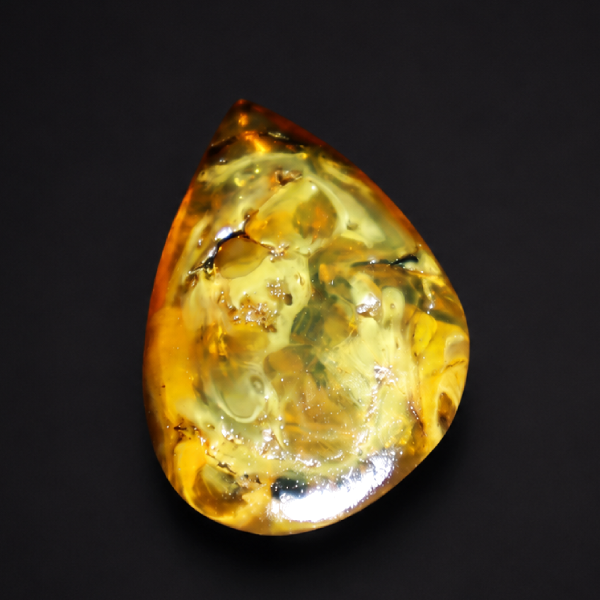Translucent yellow orange Natural Dominican Amber teardrop Polished Stone 26 mm