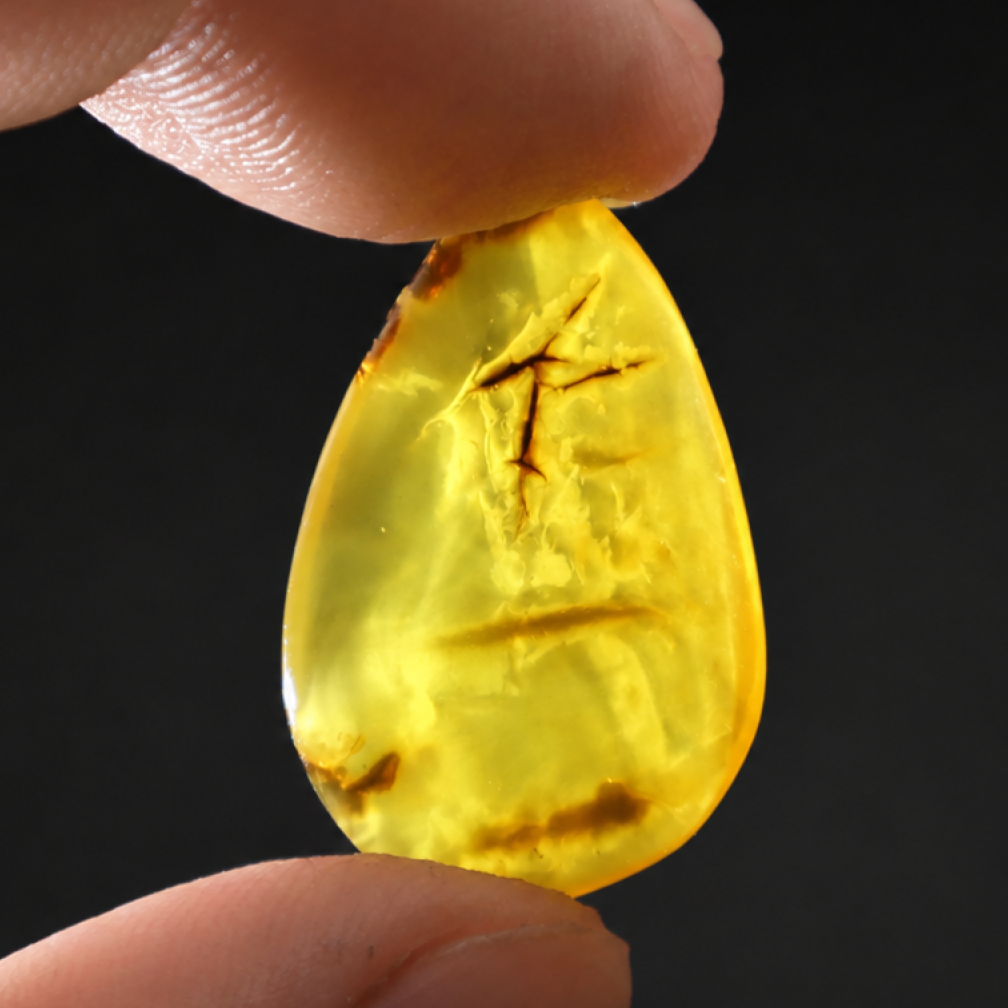 Clear deep yellow Natural Dominican Amber teardrop Polished Stone 27 mm