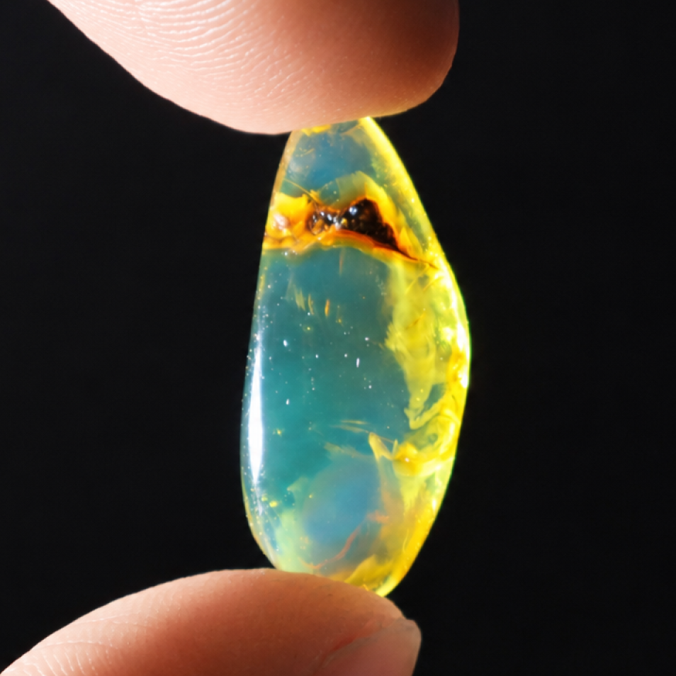 Clear blue green Natural Dominican Amber teardrop Polished Stone 26 mm