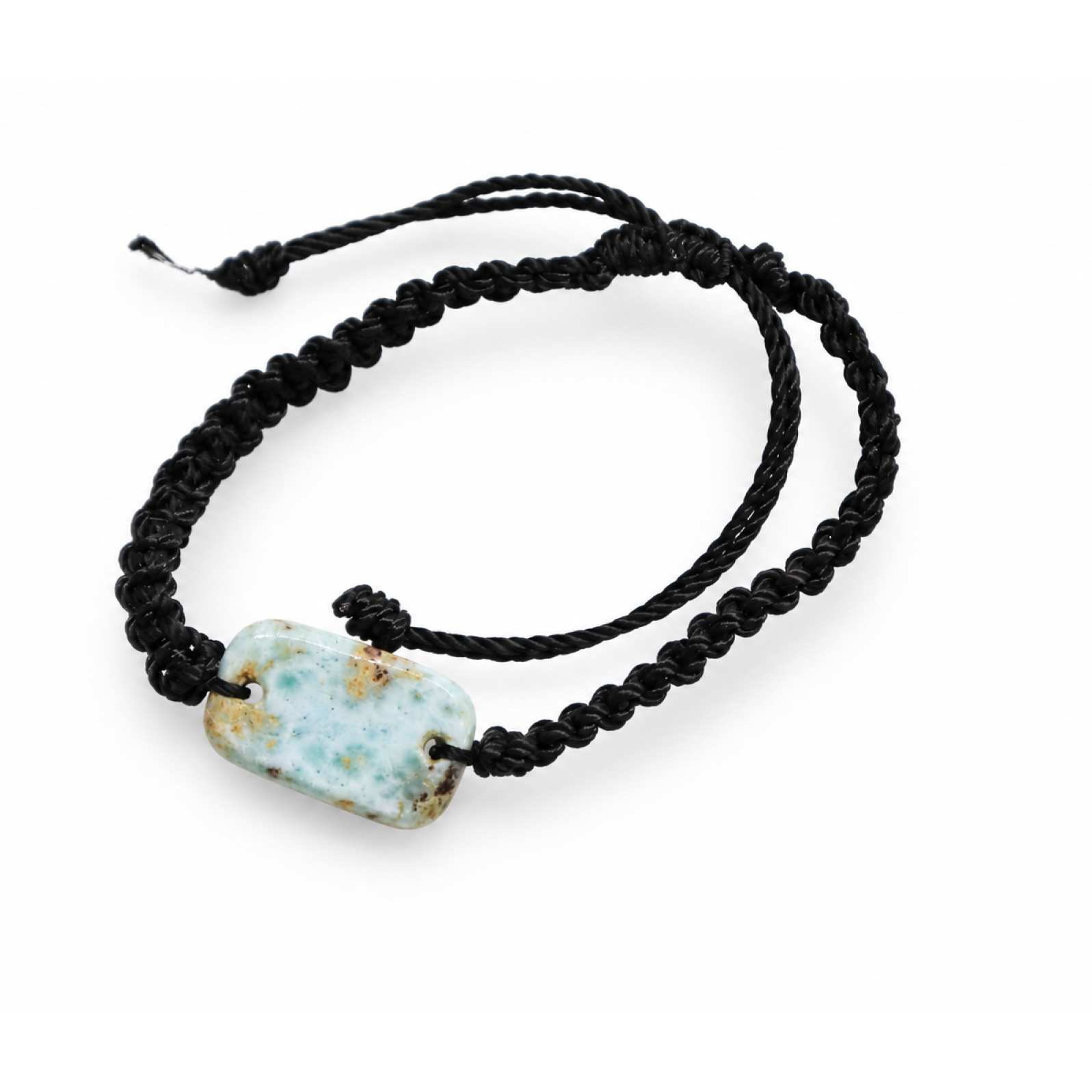 Artisan crafted light blue Dominican Larimar macrame bracelet 24mm