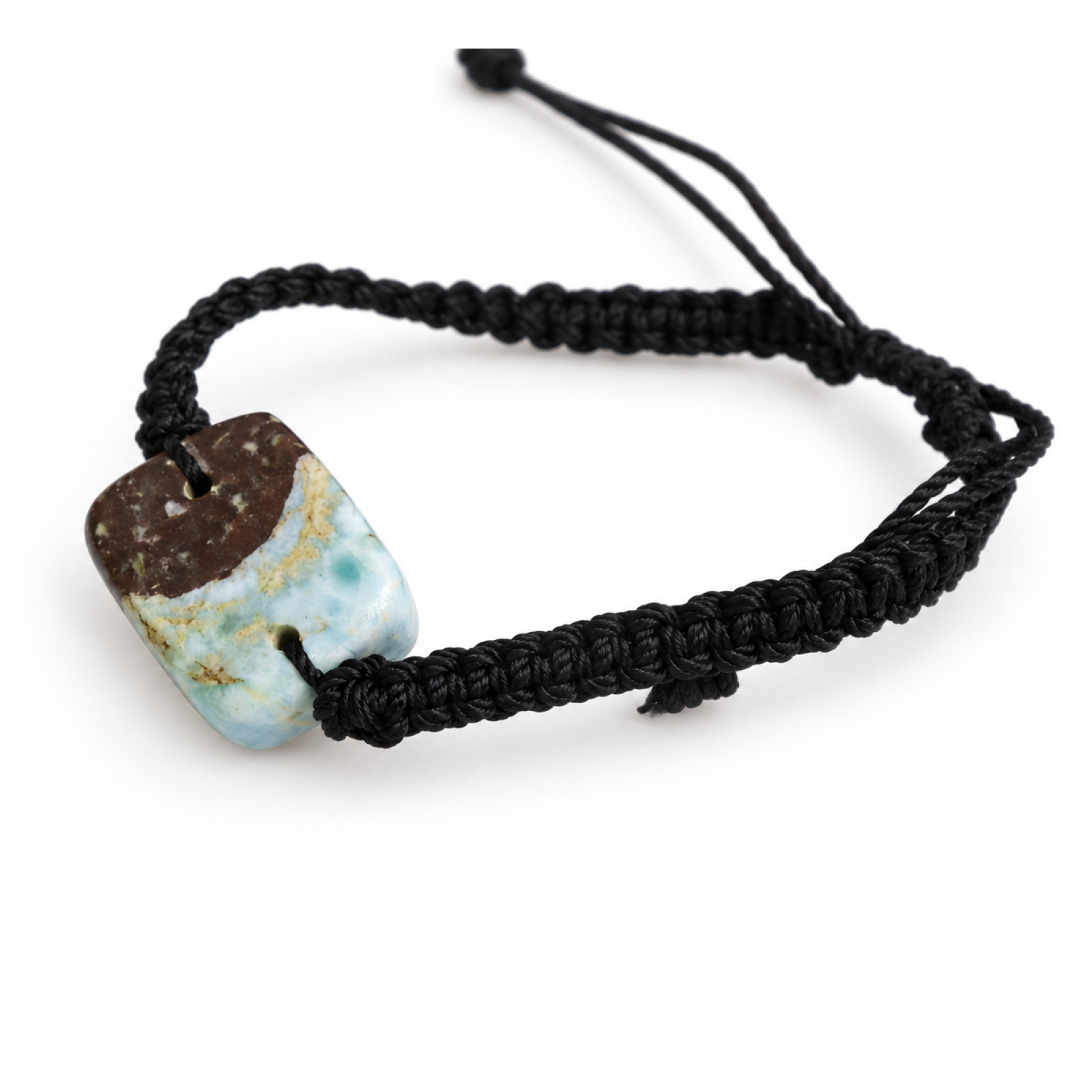 Artisan made black blue Dominican Larimar macrame bracelet 25mm
