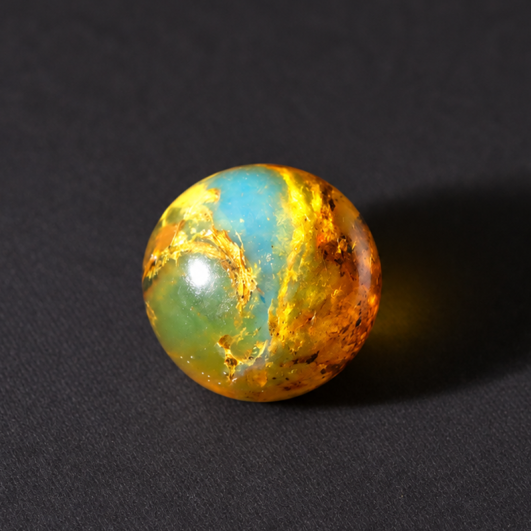 Untreated green blue Dominican amber sphere/ball 25.5mm