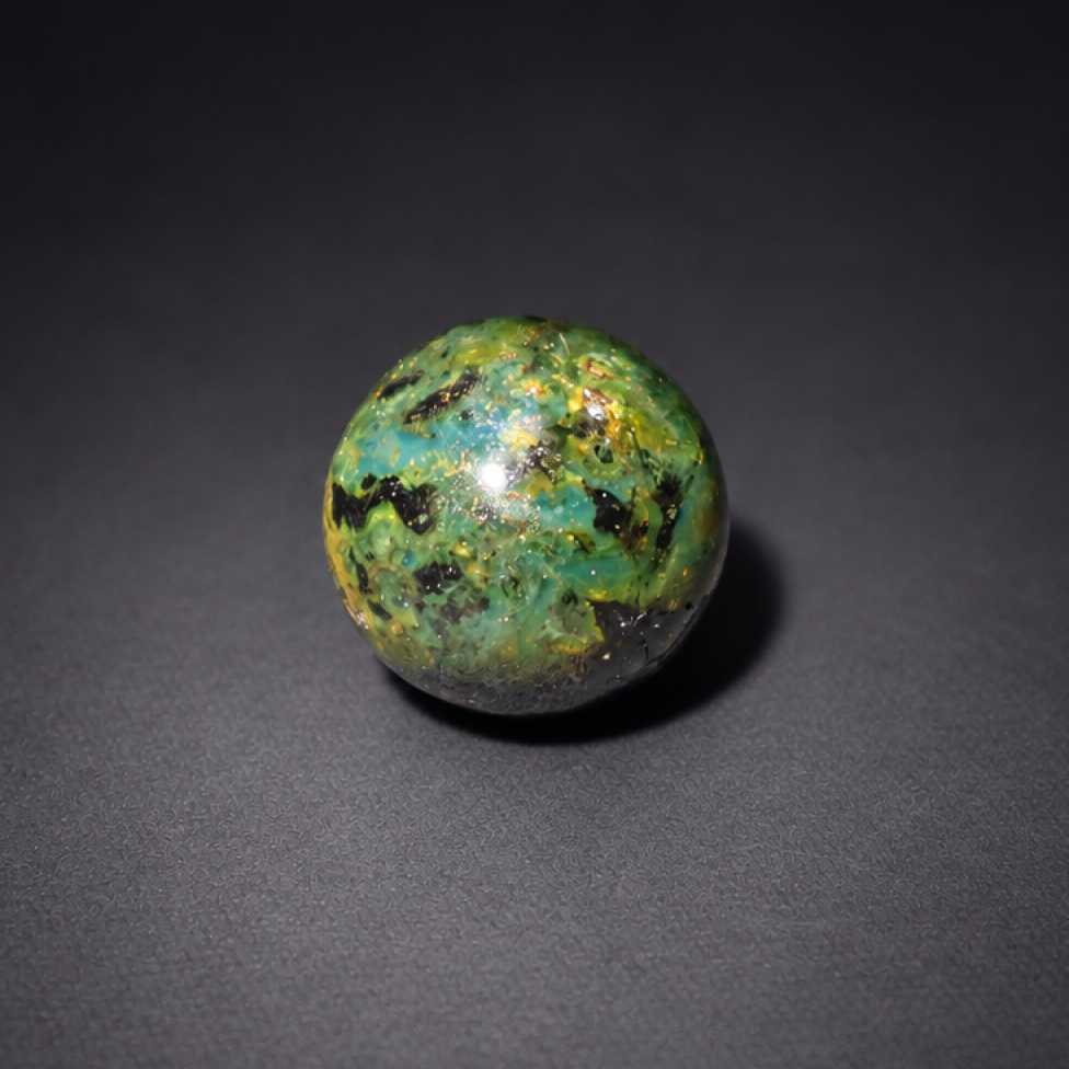 Untreated olive green blue Dominican amber sphere/ball 20mm