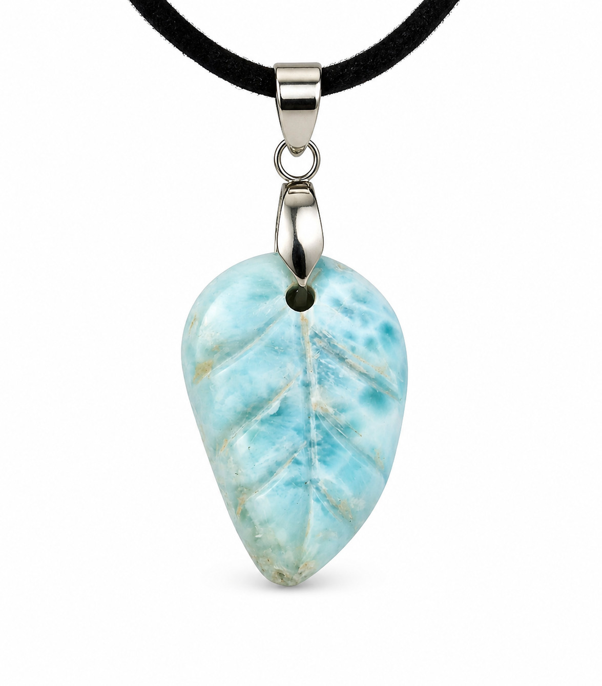 Handcrafed Natural Ocean Blue Larimar Necklace adjustable free cord